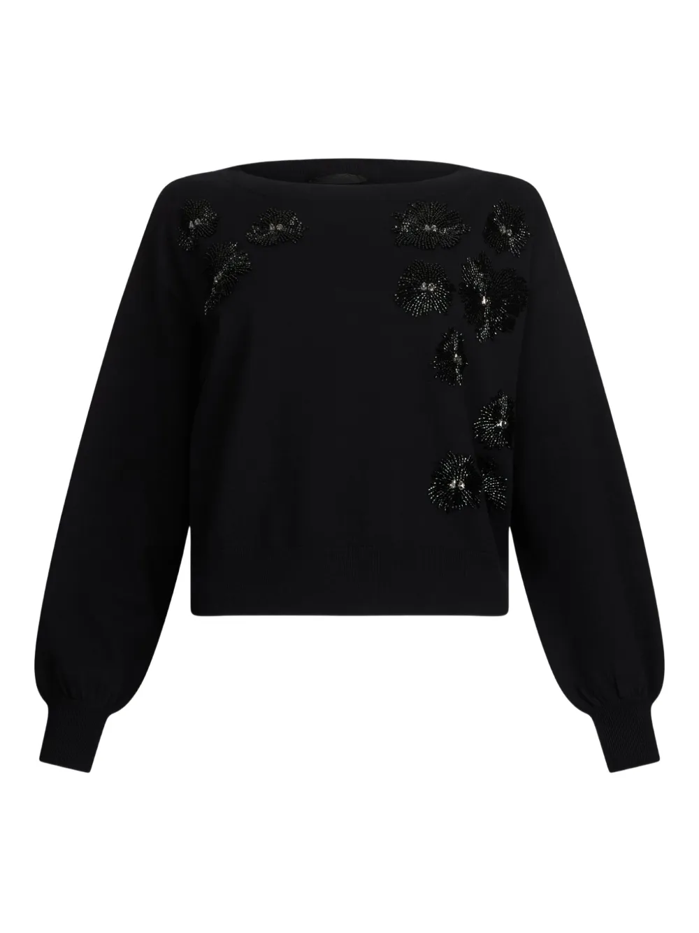 LIU JO rhinestone-embellished puff-sleeve sweater Zwart