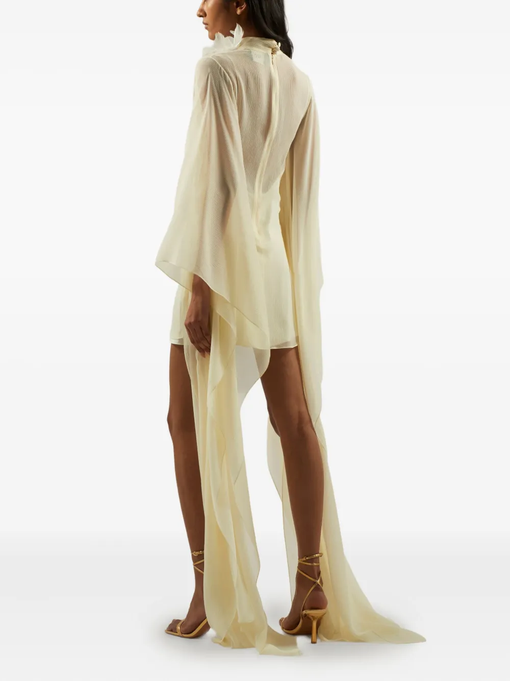 Taller Marmo Lanzarote zijden mini-jurk verfraaid met bloemen Beige