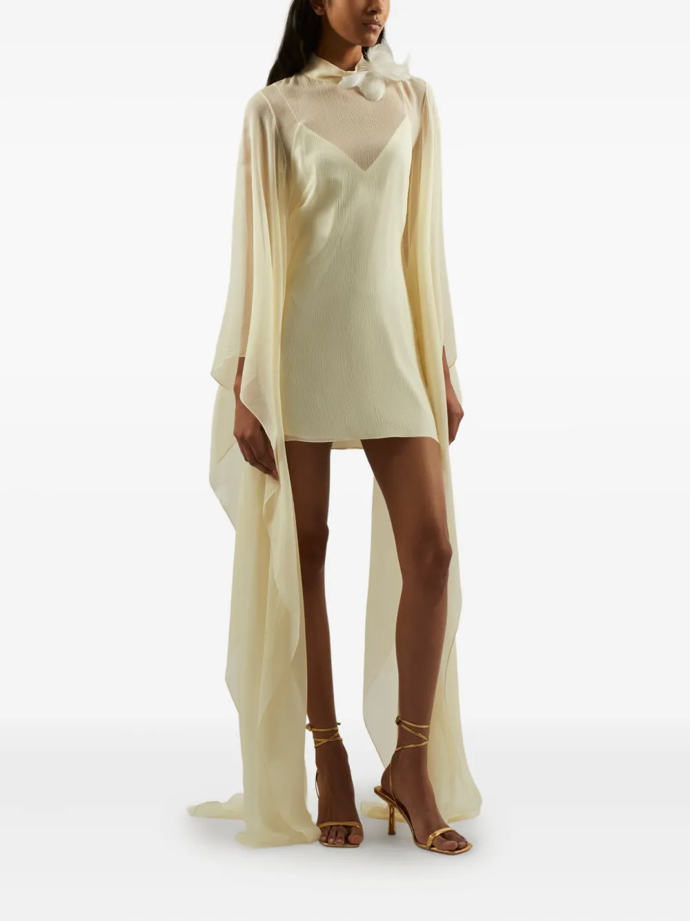 Taller Marmo Lanzarote zijden mini-jurk verfraaid met bloemen Beige