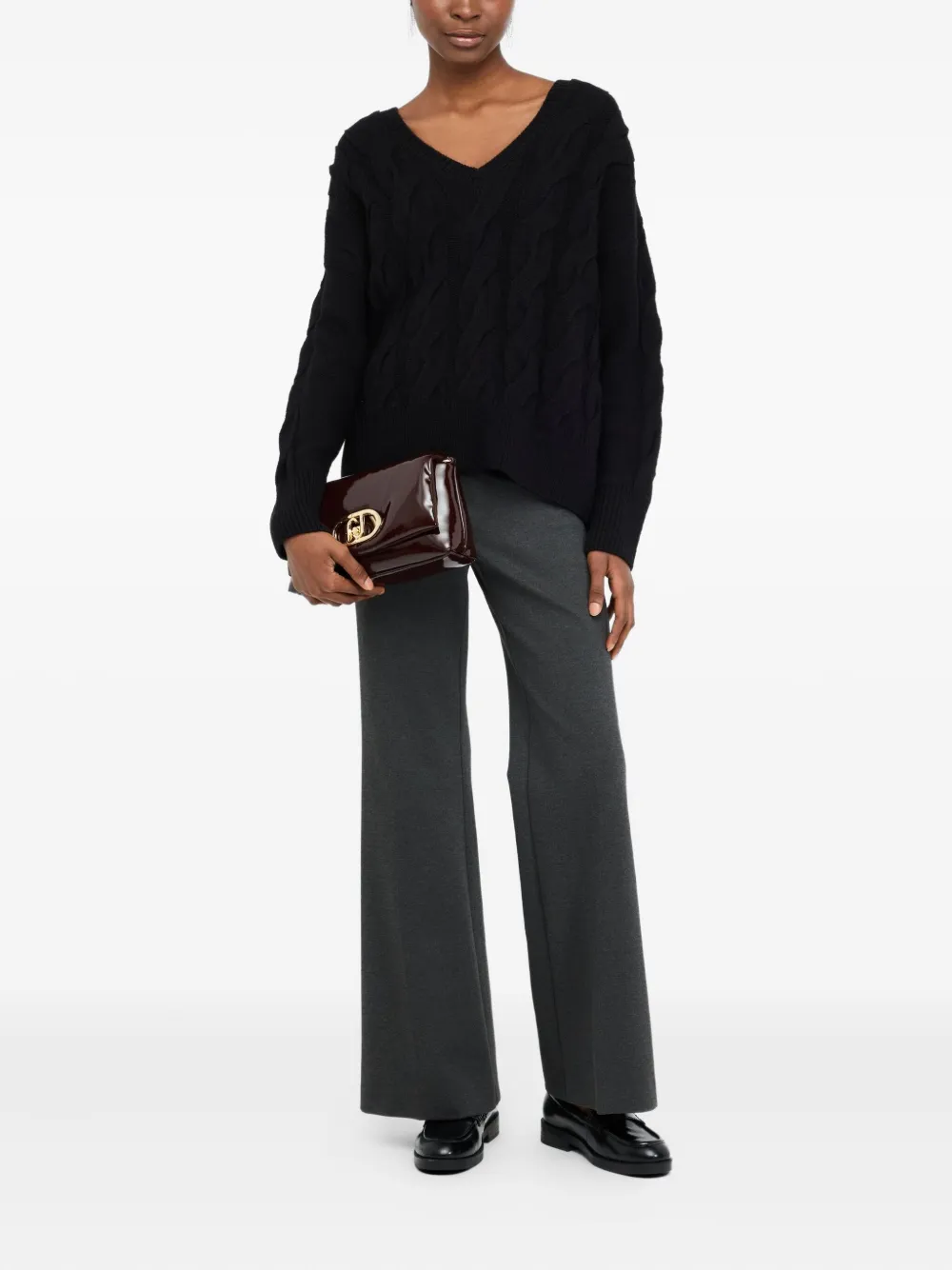 LIU JO cable-knit V-neck sweater Zwart