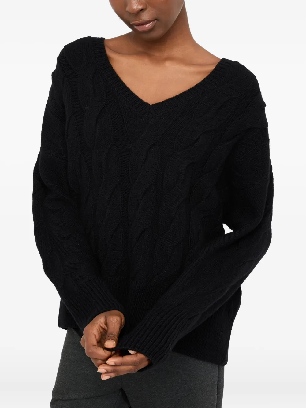 LIU JO cable-knit V-neck sweater Zwart