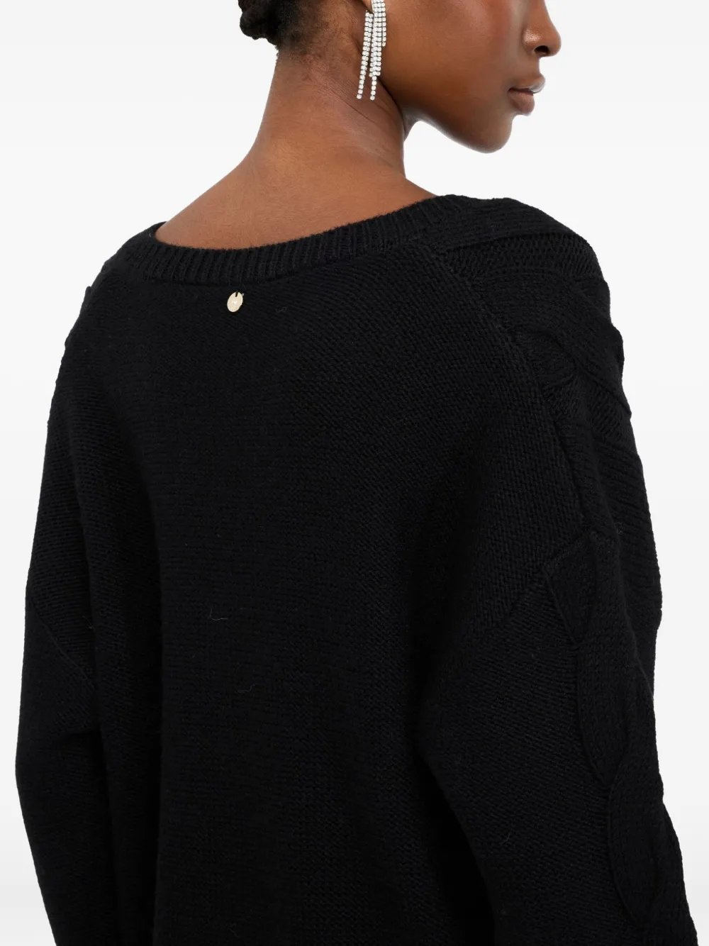 LIU JO cable-knit V-neck sweater Zwart