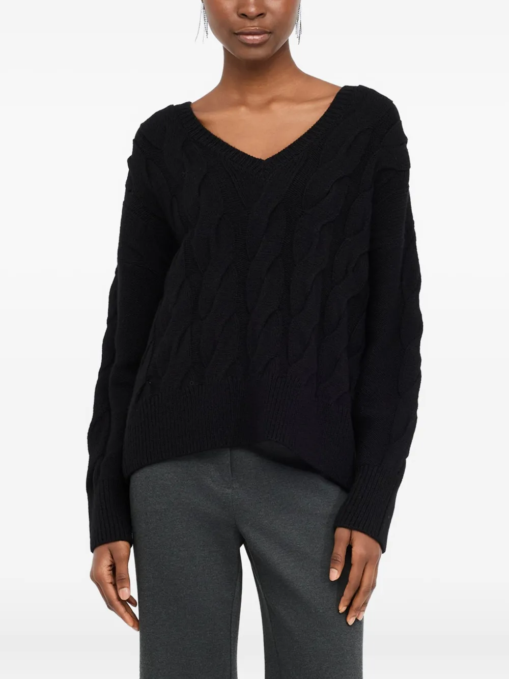 LIU JO cable-knit V-neck sweater Zwart