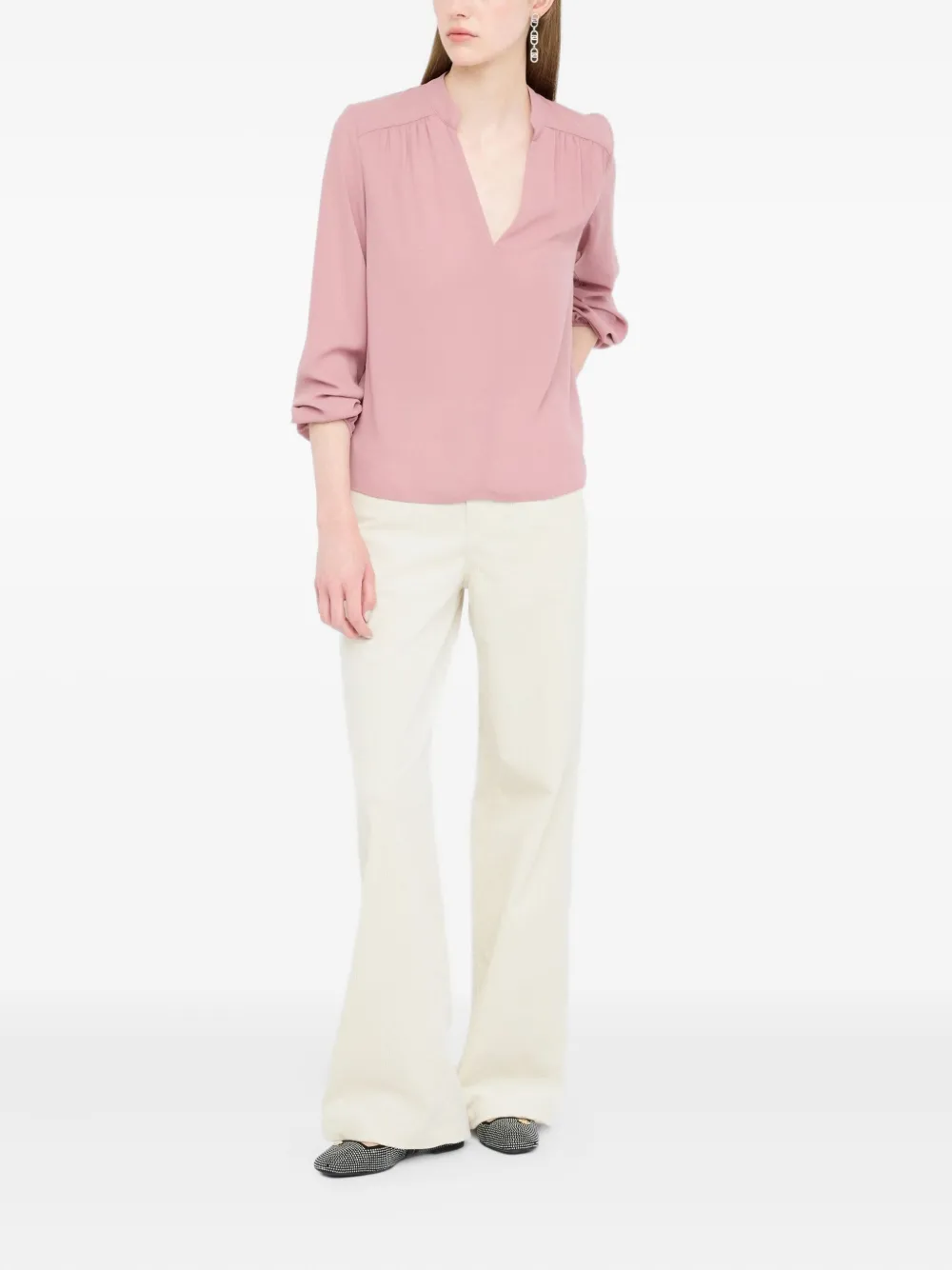 LIU JO mandarin-collar V-neck blouse Roze