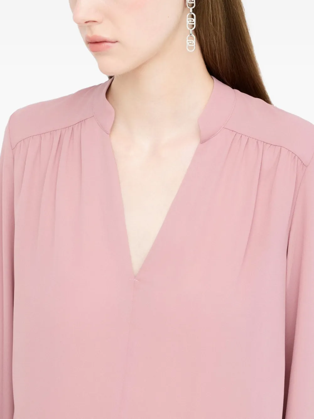 LIU JO mandarin-collar V-neck blouse Roze