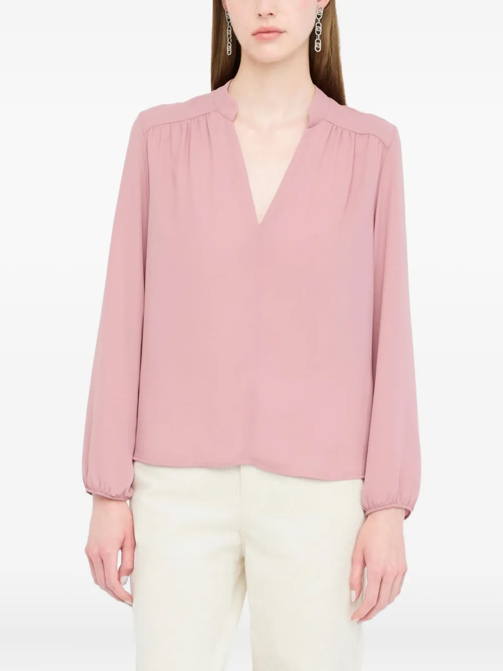LIU JO mandarin-collar V-neck blouse Roze