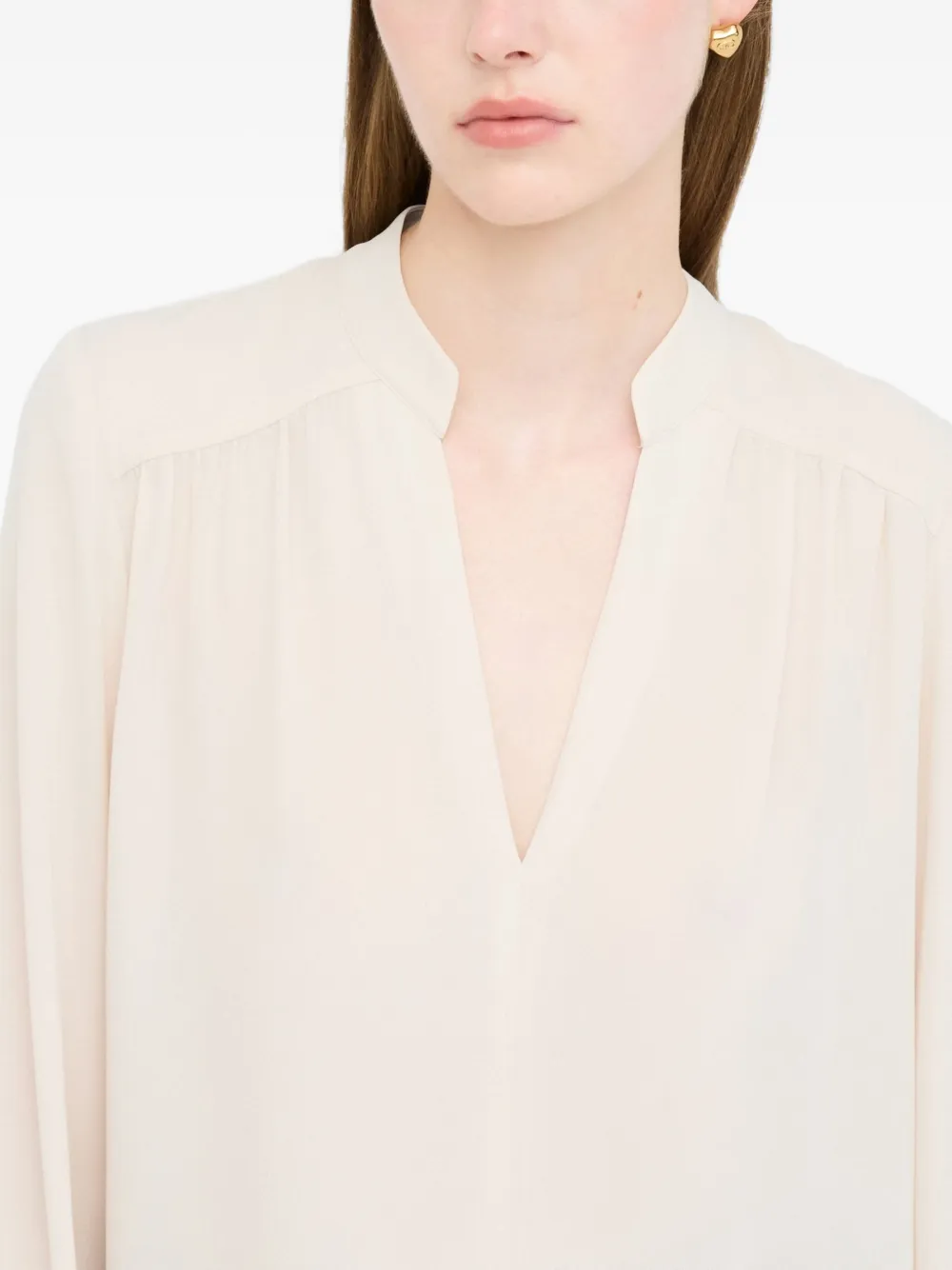 LIU JO mandarin-collar V-neck blouse Beige