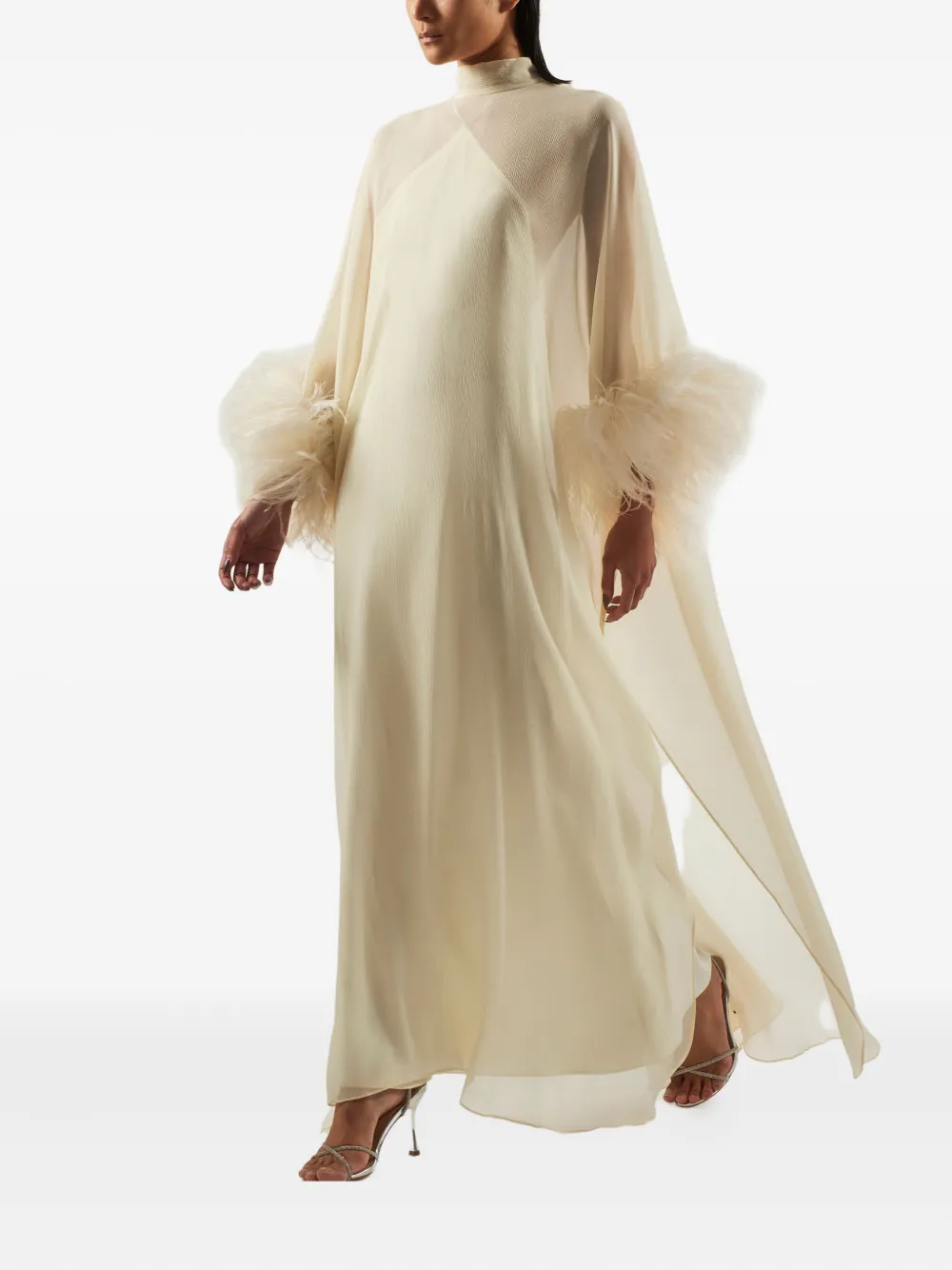 Taller Marmo Feather-embellishment Maxi Dress In Neutral