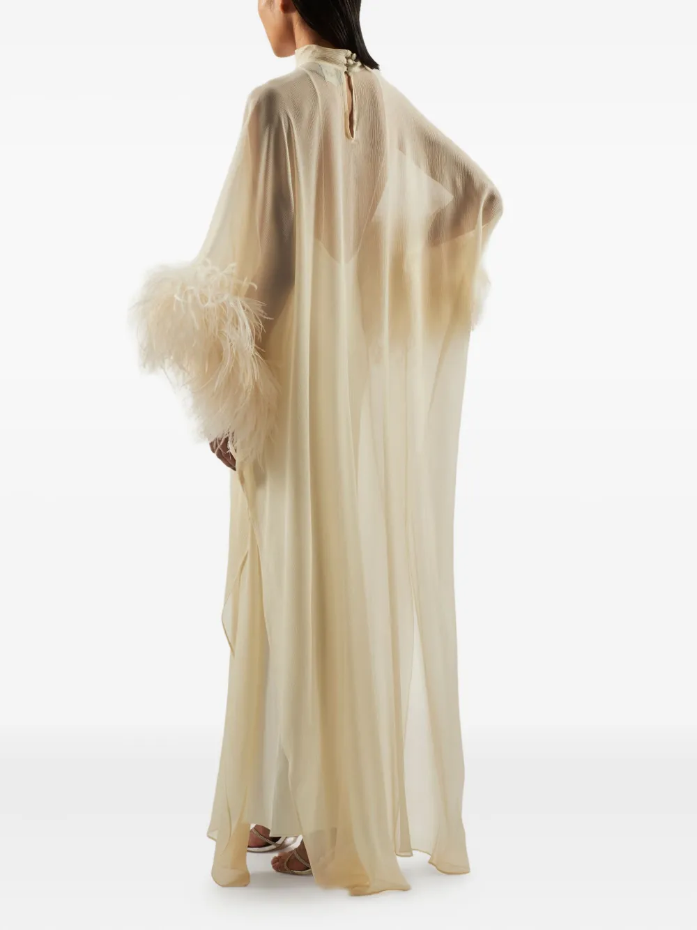 Taller Marmo Feather-embellishment Maxi Dress In Neutral