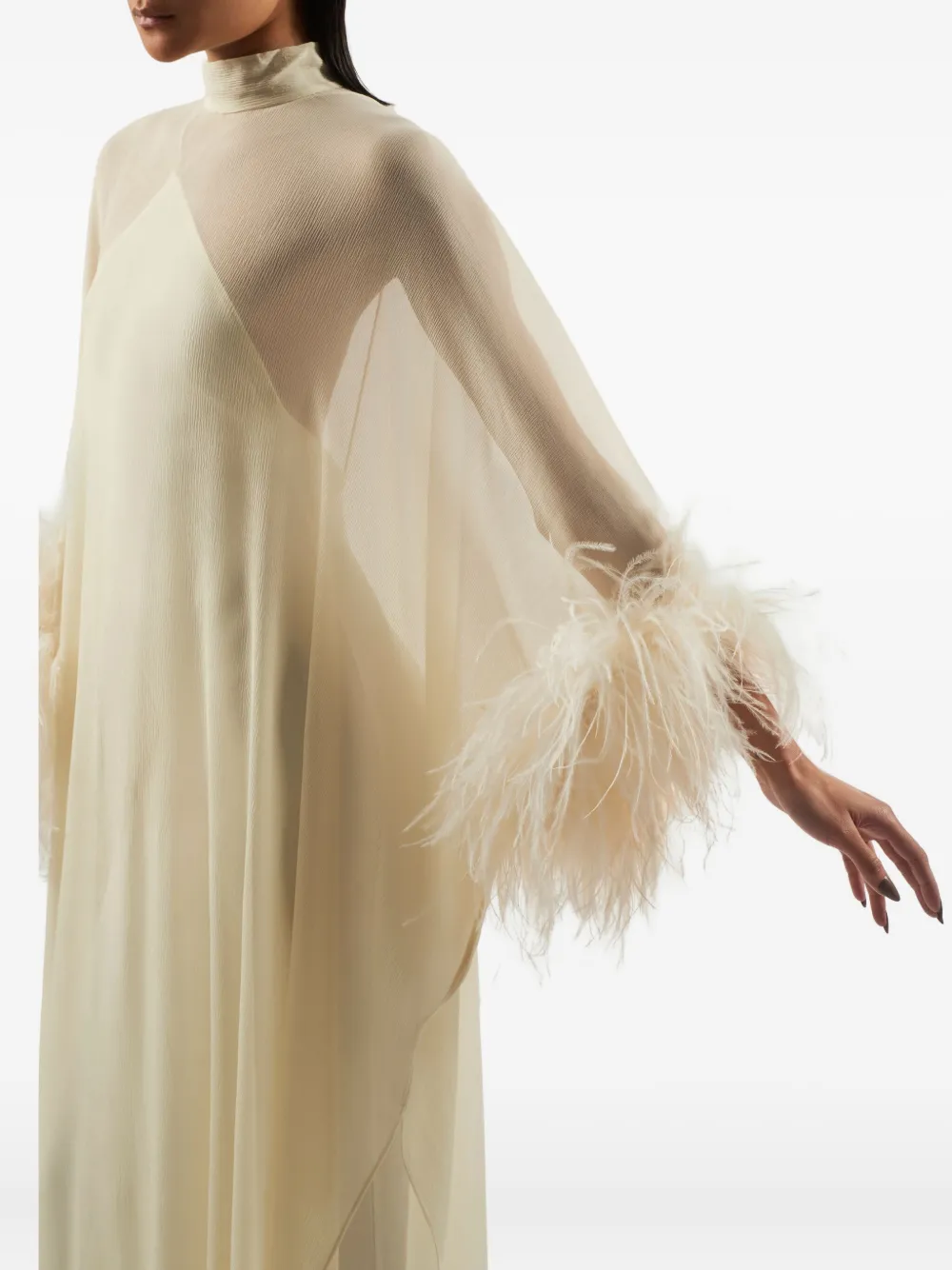 Taller Marmo Feather-embellishment Maxi Dress In Neutral