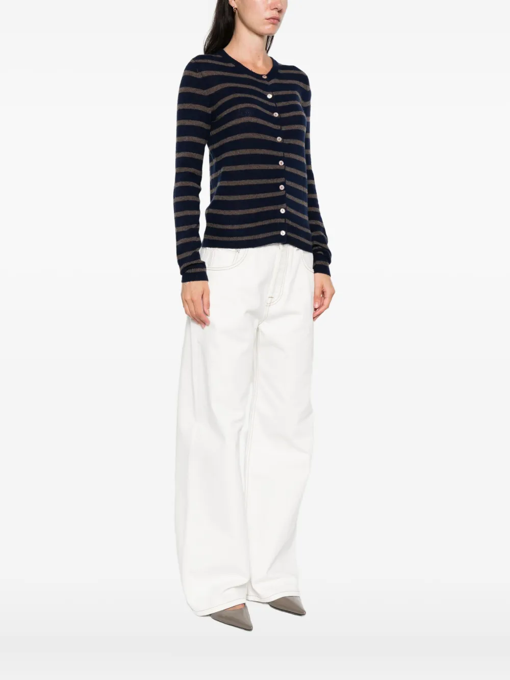 Aragona Striped Button Cardigan In Gray