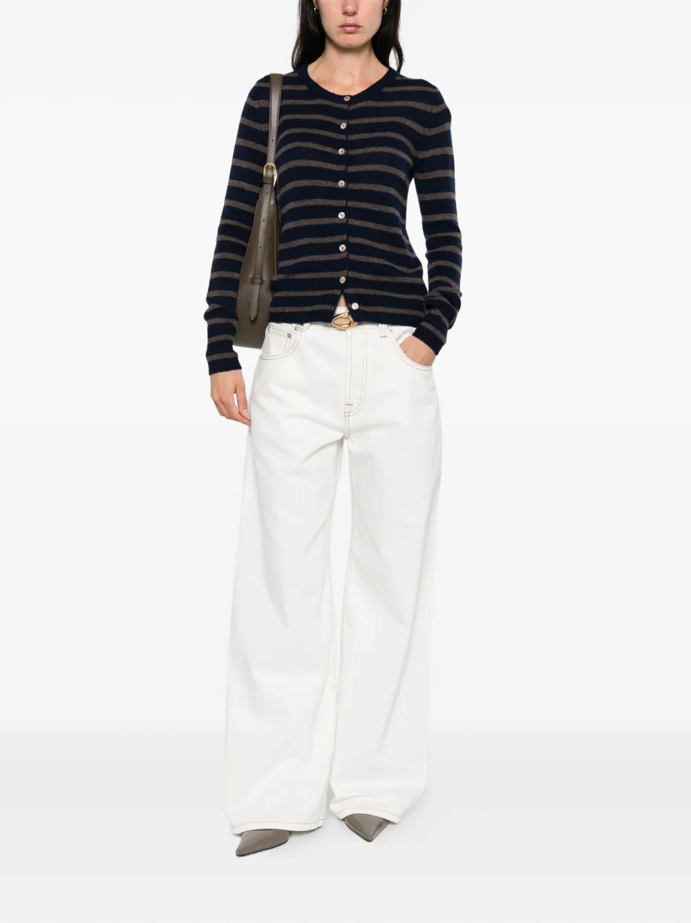 Aragona Striped Button Cardigan In Gray