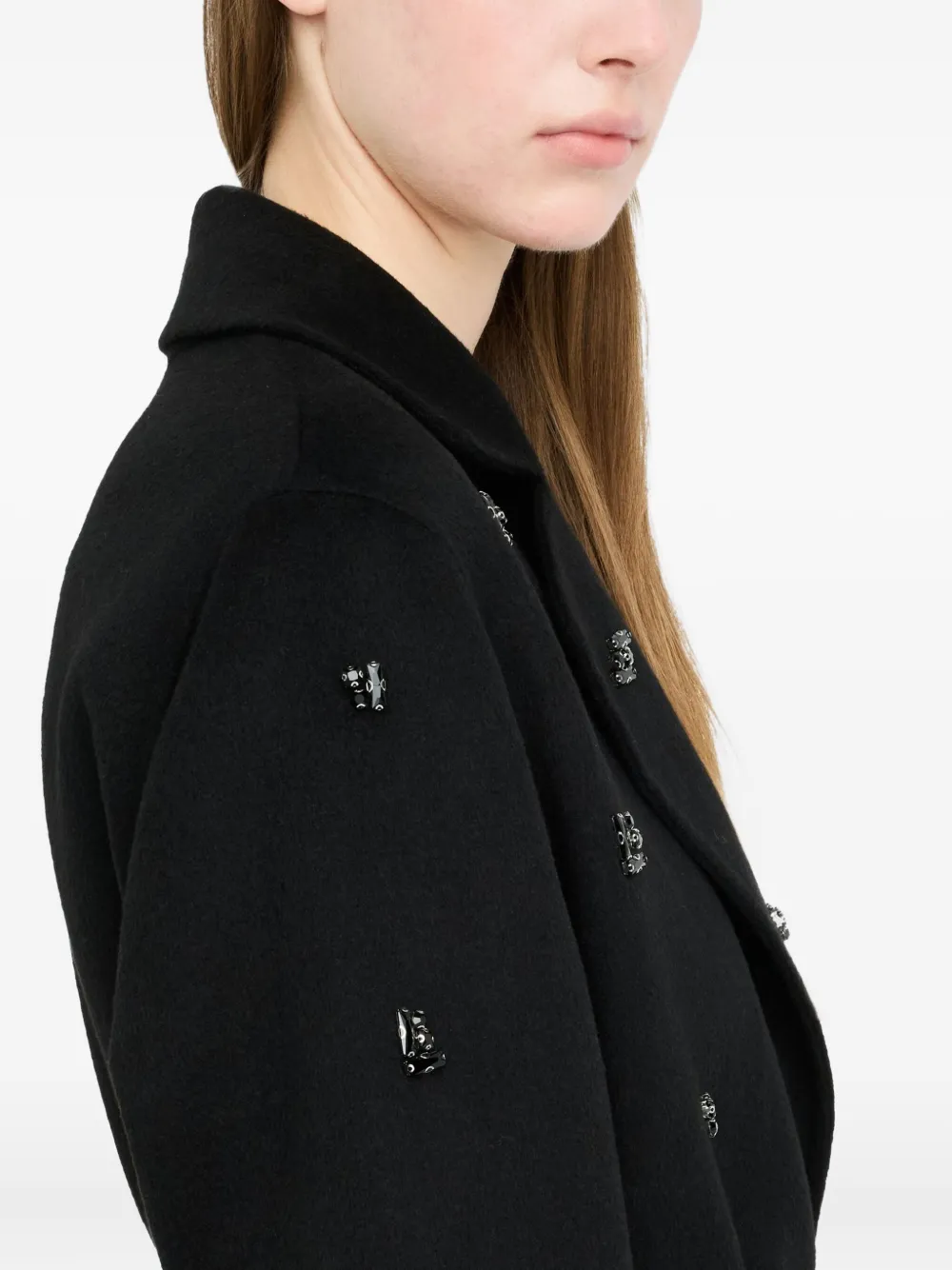 Liu •jo Wool Coat With Bejewelled Embroidery In Multi