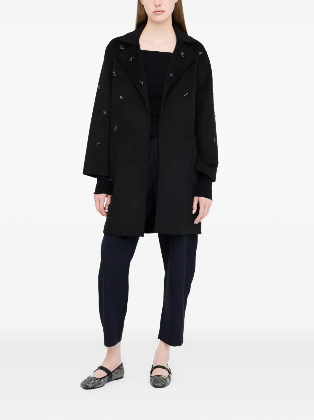Liu •jo Wool Coat With Bejewelled Embroidery In Multi