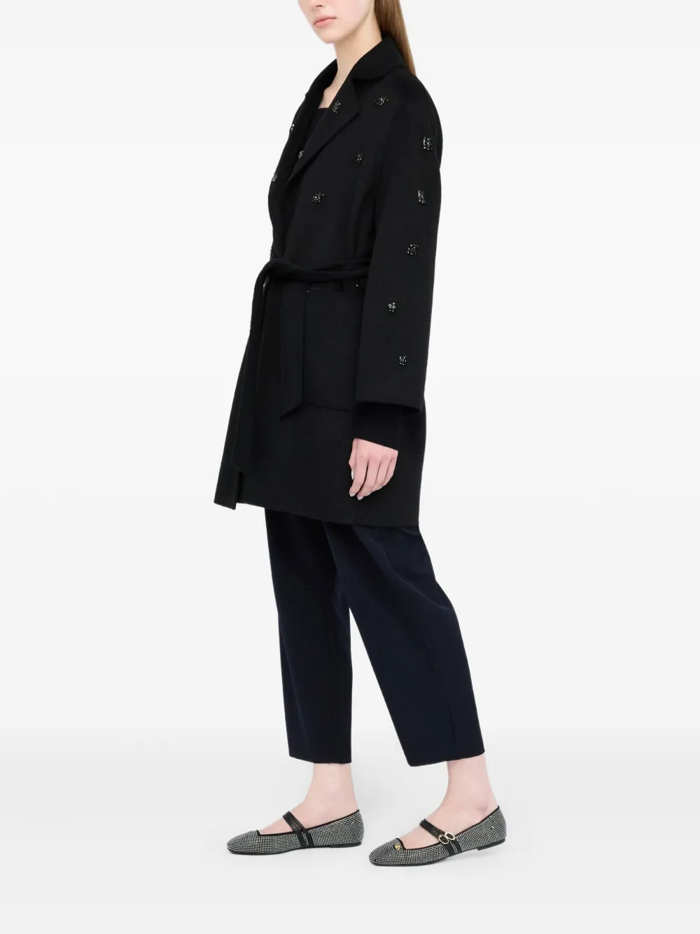 Liu •jo Wool Coat With Bejewelled Embroidery In Multi