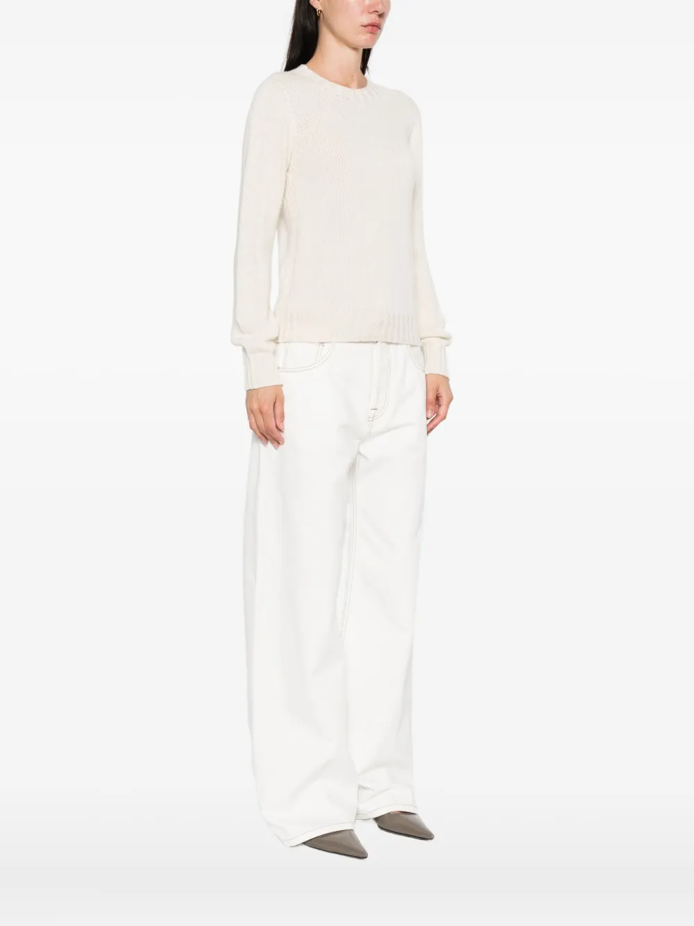 Aragona Round-neck Cashmere Sweater In White