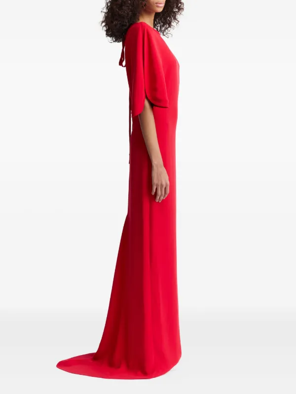 16Arlington Abito Lungo Dona Con Maniche Ad Aletta Rosso
