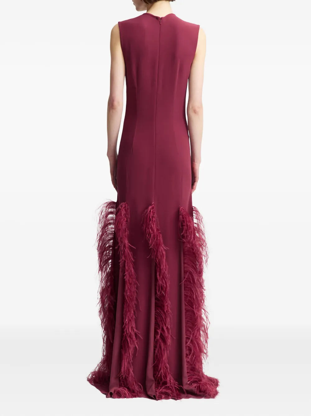 16arlington Lett Feather-trim Maxi Dress In Red