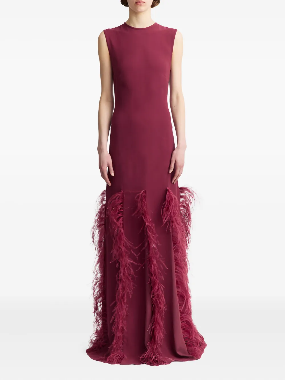 16Arlington Lett maxi-jurk met veren afwerking - Rood