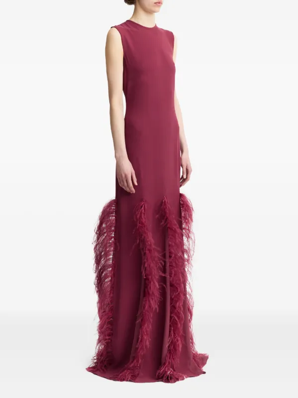 burgundy dress with feather trim Luxe Satin Halter Dress & Feather Trim Cape Set(MOA250), Ebony purple / S