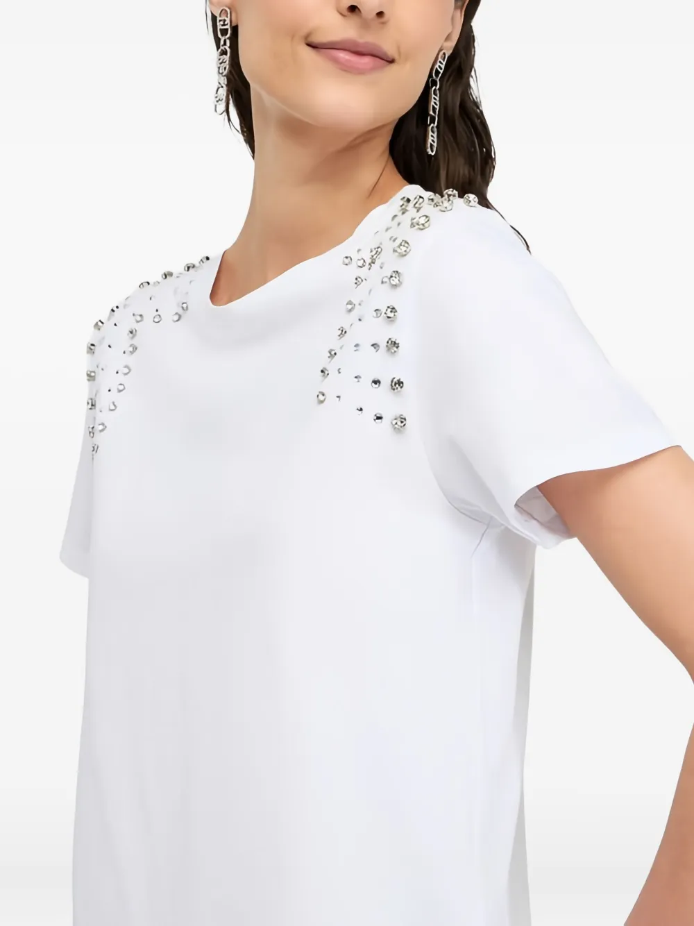 Liu •jo Bejewelled Short-sleeve T-shirt In Brown
