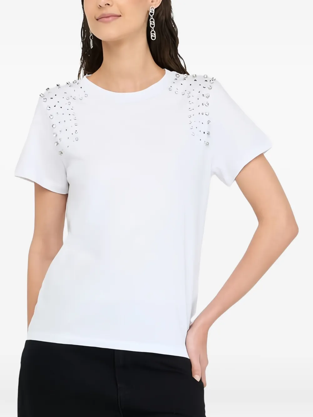 Liu •jo Bejewelled Short-sleeve T-shirt In Brown
