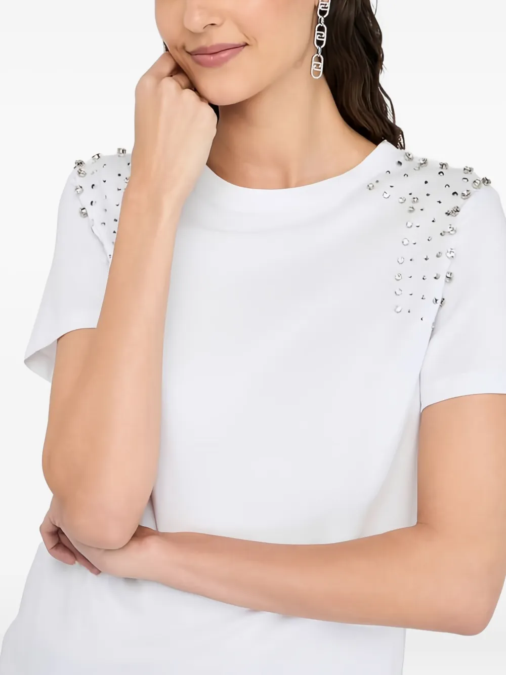 Liu •jo Bejewelled Short-sleeve T-shirt In Brown