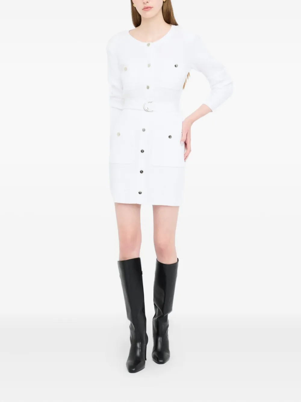 LIU JO Knit dress with shoulder pads 10701 WHITE WOOL
