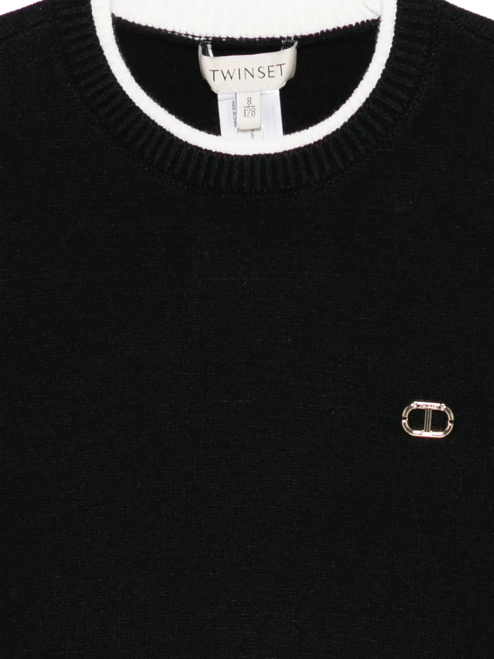 TWINSET Kids logo-plaque crew-neck sweater Zwart