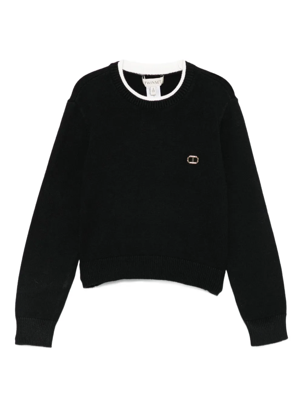 TWINSET Kids logo-plaque crew-neck sweater Zwart