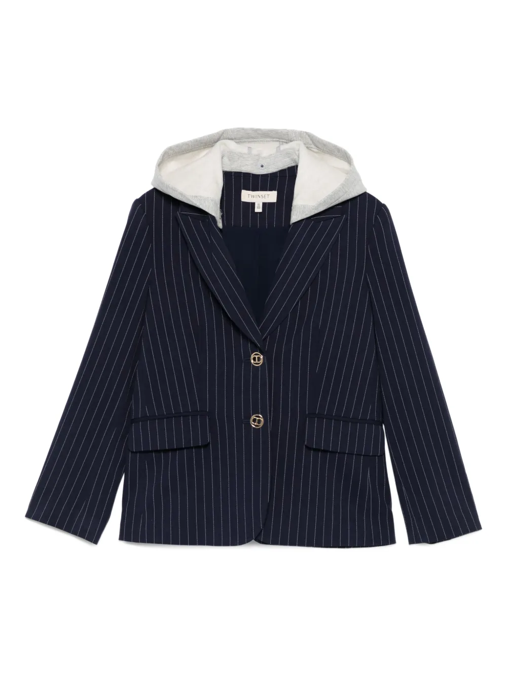 TWINSET Kids pinstripe-pattern hooded blazer Blauw