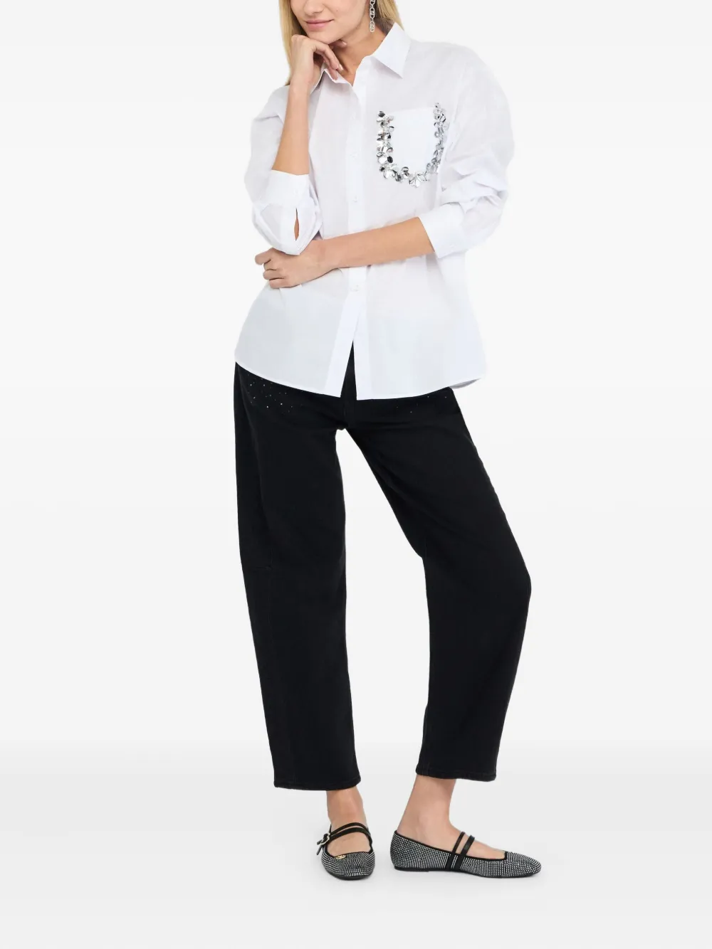 LIU JO gem-embellished pocket shirt Wit