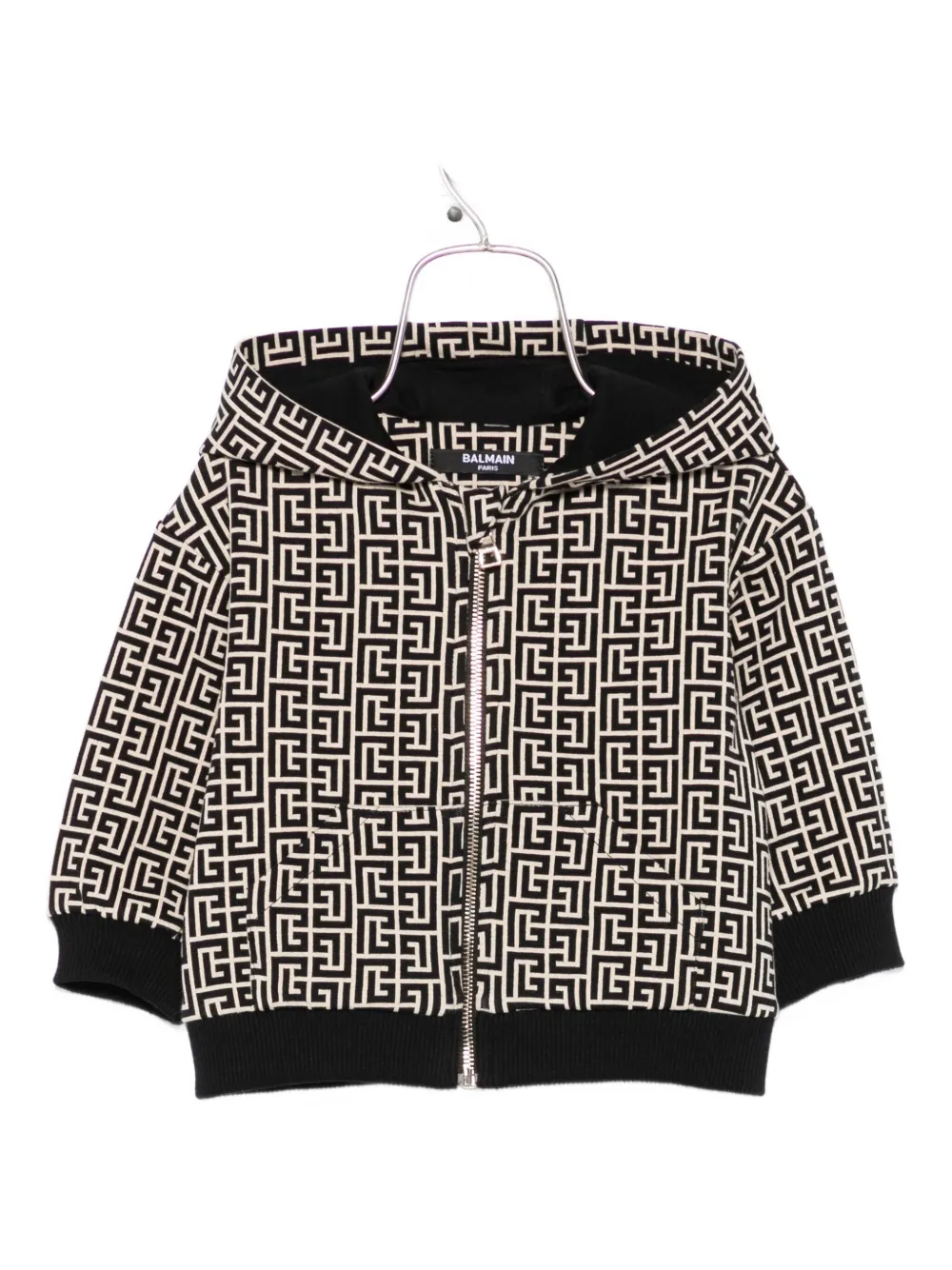 Balmain Kids monogram-pattern hoodie Beige