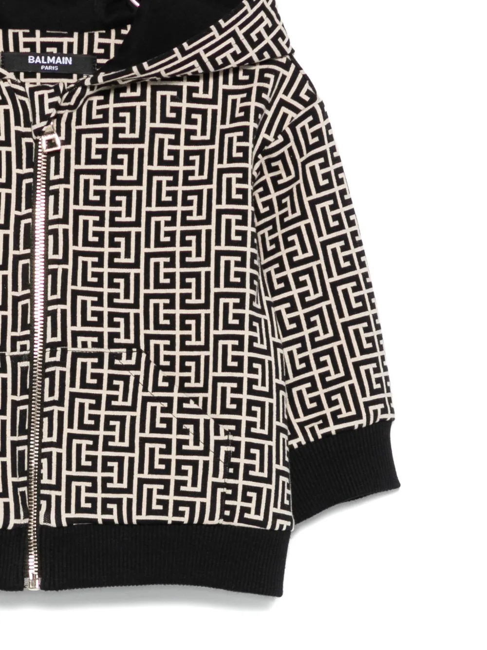 Balmain Kids monogram-pattern hoodie Beige