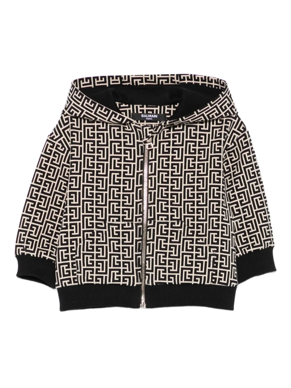Balmain Kids monogram-pattern hoodie Beige