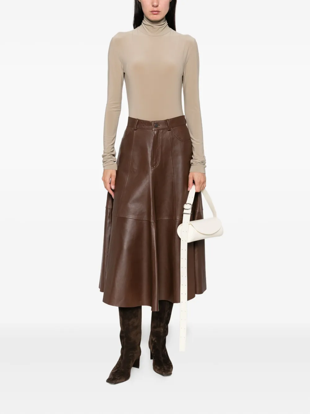 Haikure Serenity Leather Midi Skirt In Brown