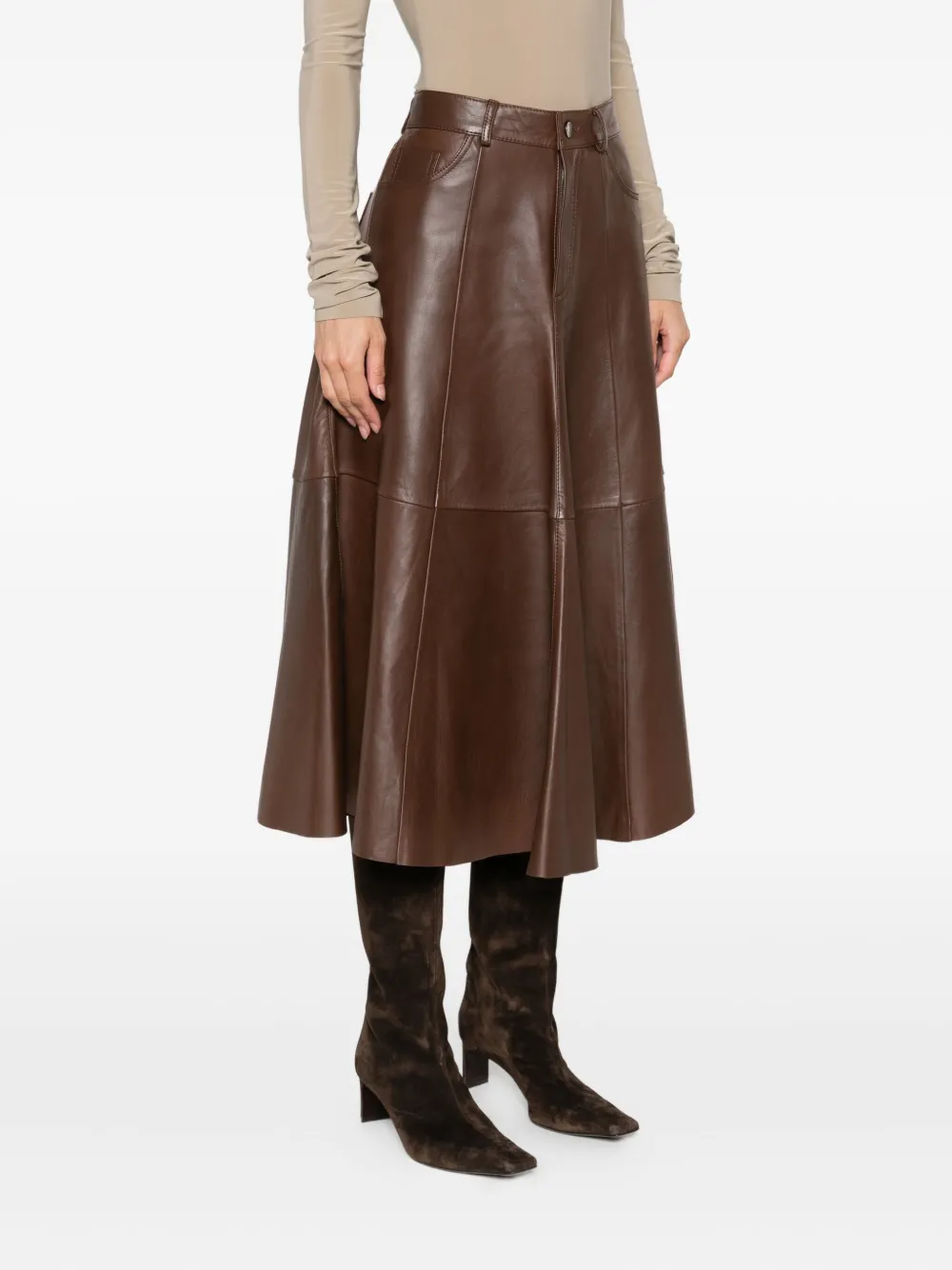 Haikure Serenity Leather Midi Skirt In Brown