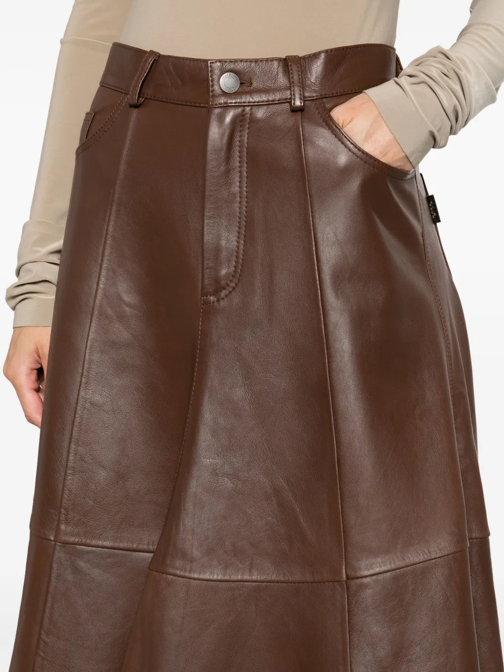 Haikure Serenity Leather Midi Skirt In Brown
