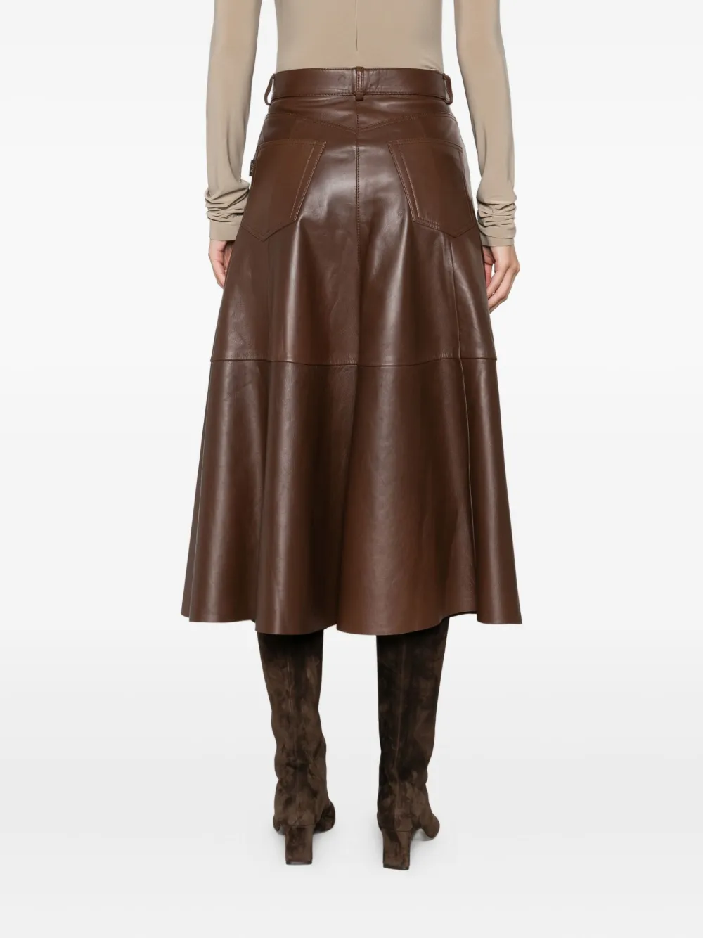 Haikure Serenity Leather Midi Skirt In Brown