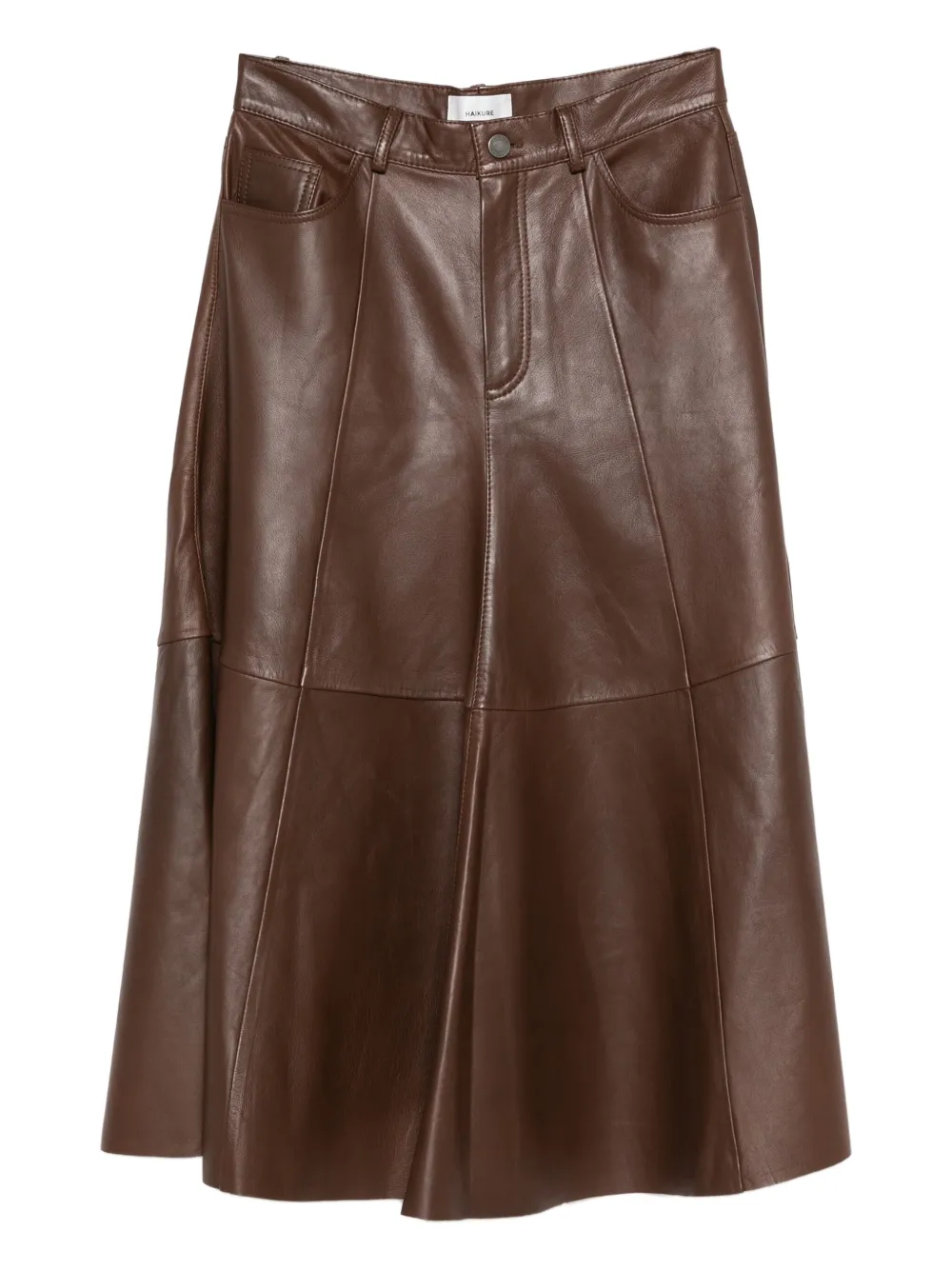 Haikure Serenity Leather Midi Skirt In Brown