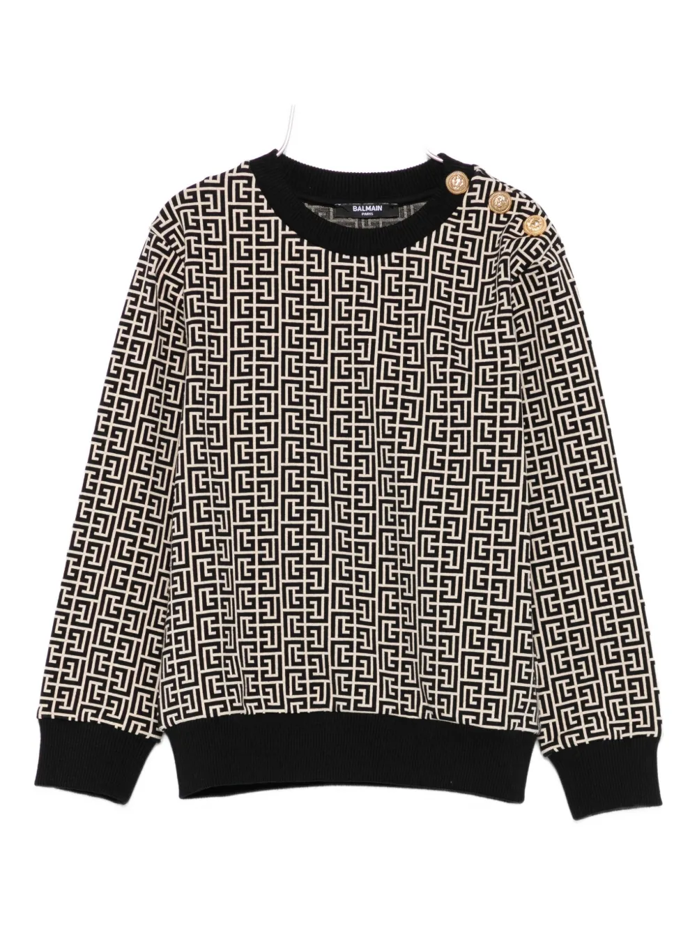 Balmain Kids monogram-pattern button-detail sweater Beige