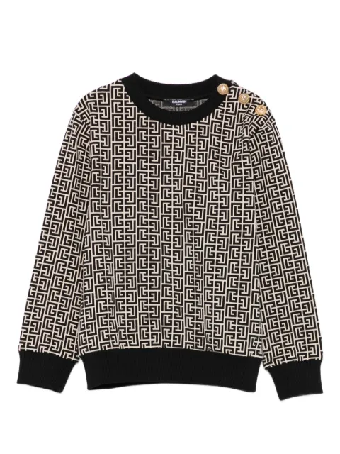 Balmain Kids monogram-pattern button-detail sweater 