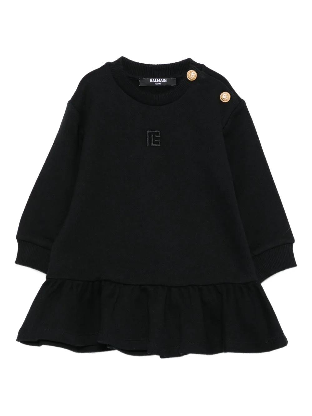 Balmain Kids logo-embroidered ruffled casual dress Zwart