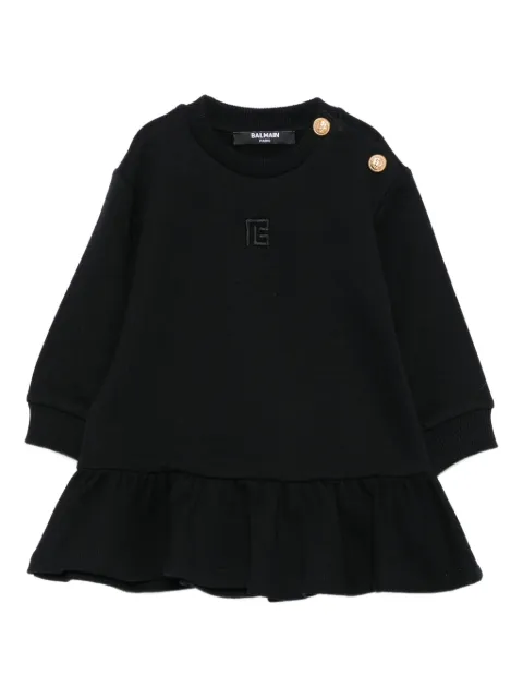 Balmain Kids Gerüschtes Kleid mit Logo-Stickerei