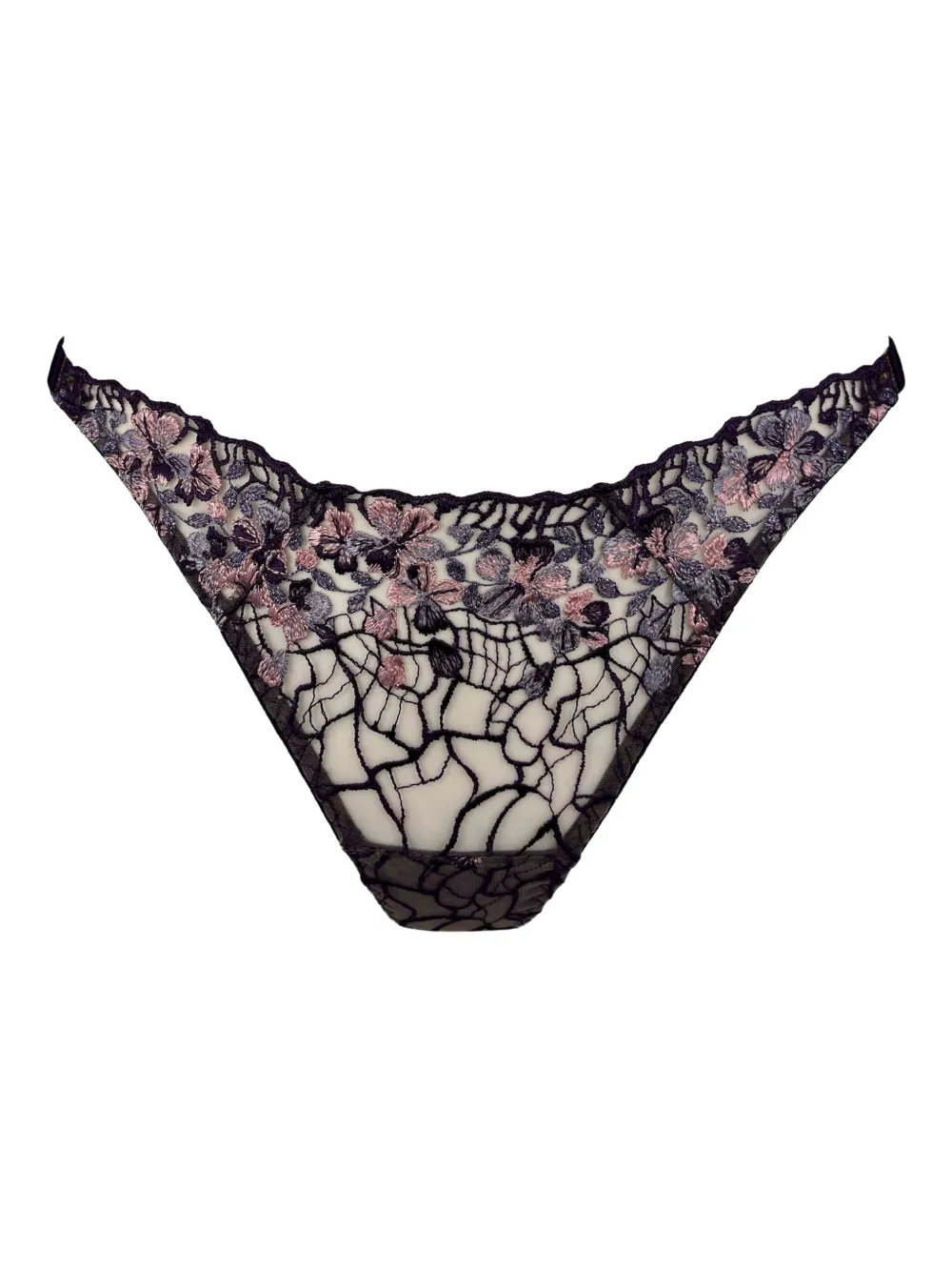 Bordelle Amela Floral-lace Strap Thong In Purple