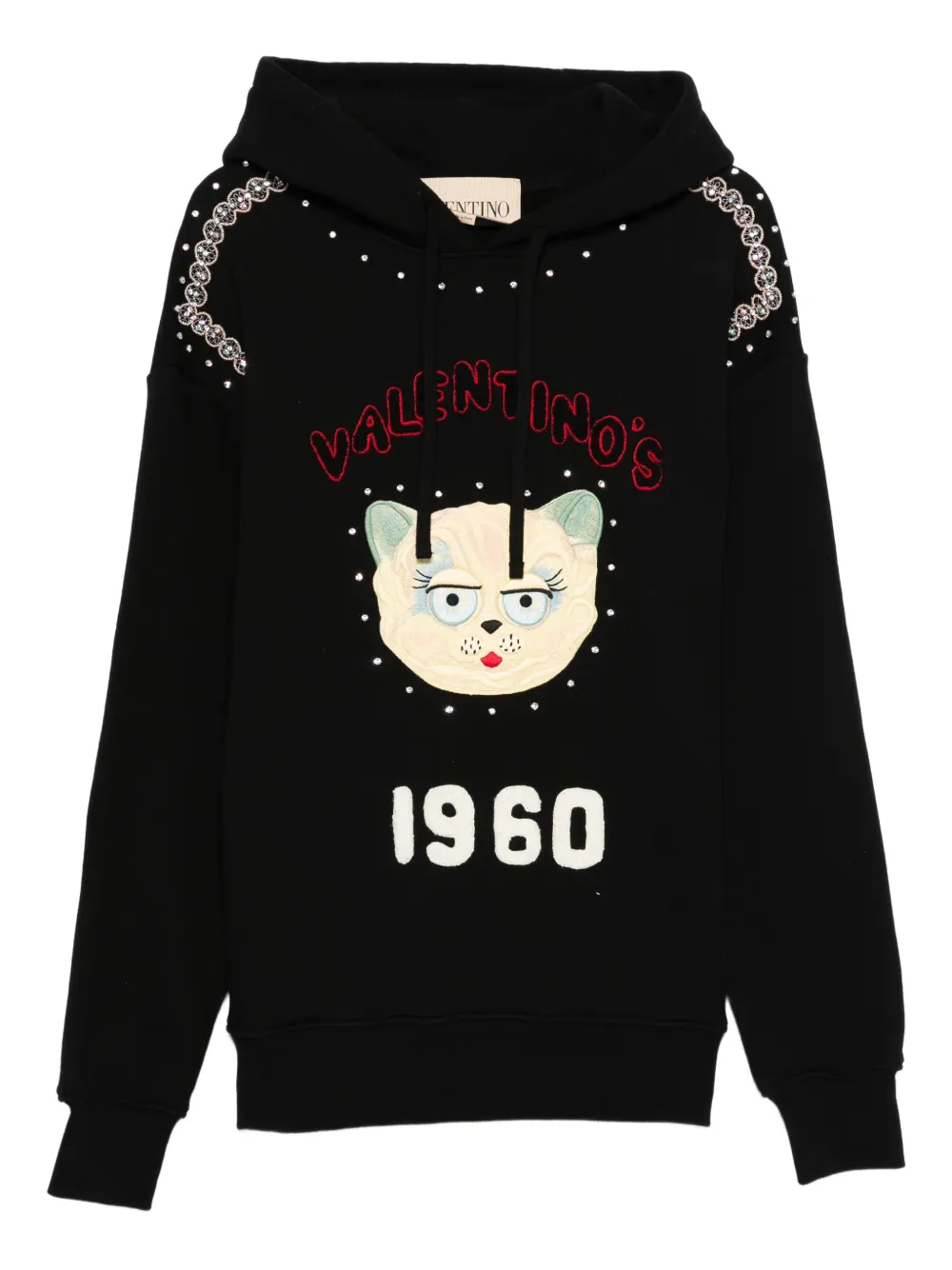 Valentino Garavani cat-embroidered hoodie Zwart