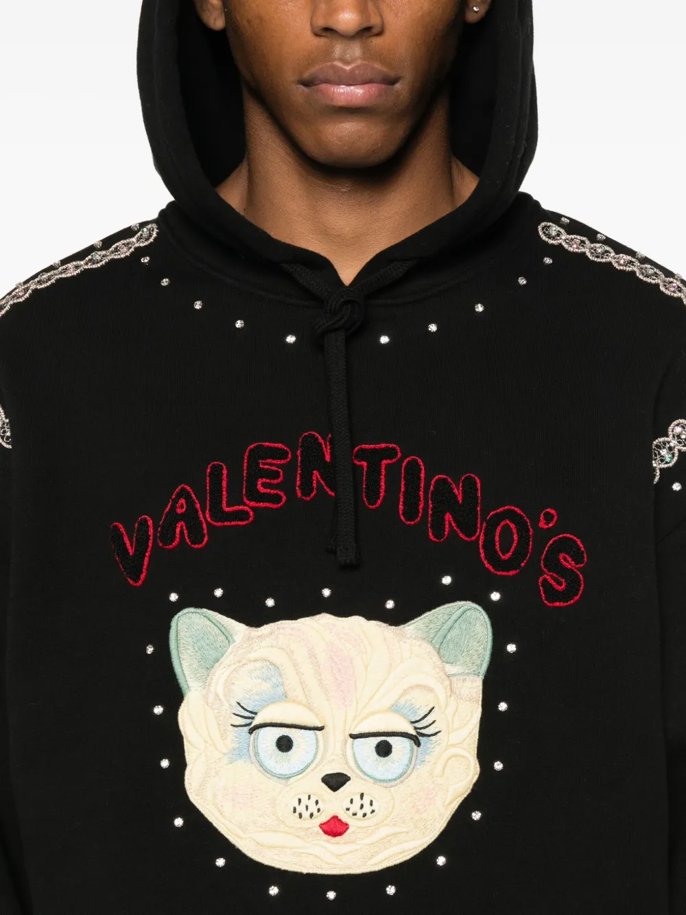 Valentino Garavani cat-embroidered hoodie Zwart