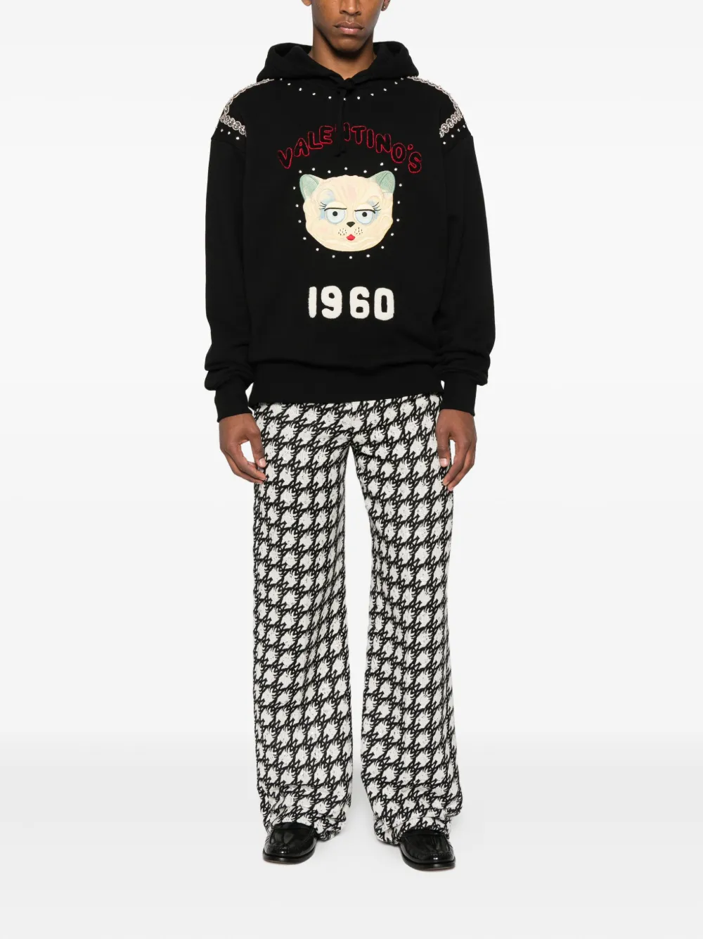 Valentino Garavani cat-embroidered hoodie Zwart