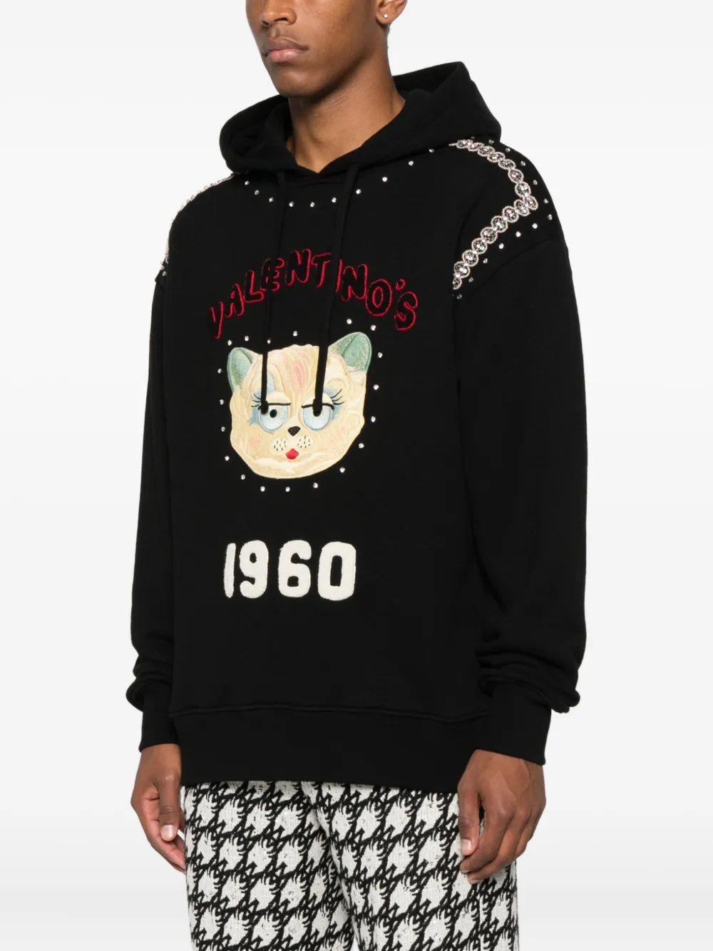 Valentino Garavani cat-embroidered hoodie Zwart