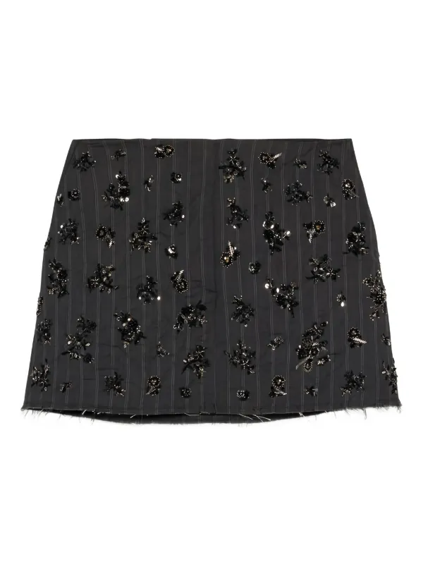 Simkhai Striped Embellished Mini Skirt in Grey